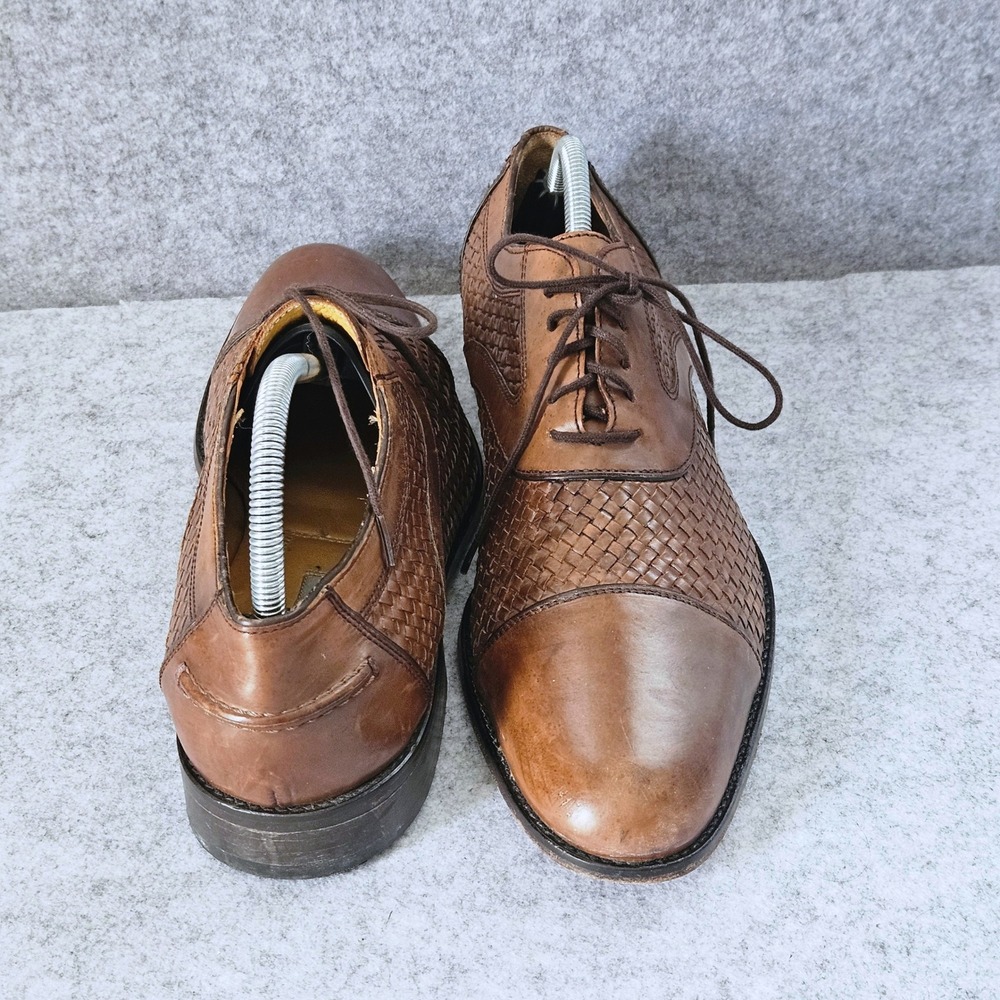 Johnston & Murphy Mens Woven Leather Cap Toe Oxford Dress Shoes Tan Brown 10M - Picture 2 of 10